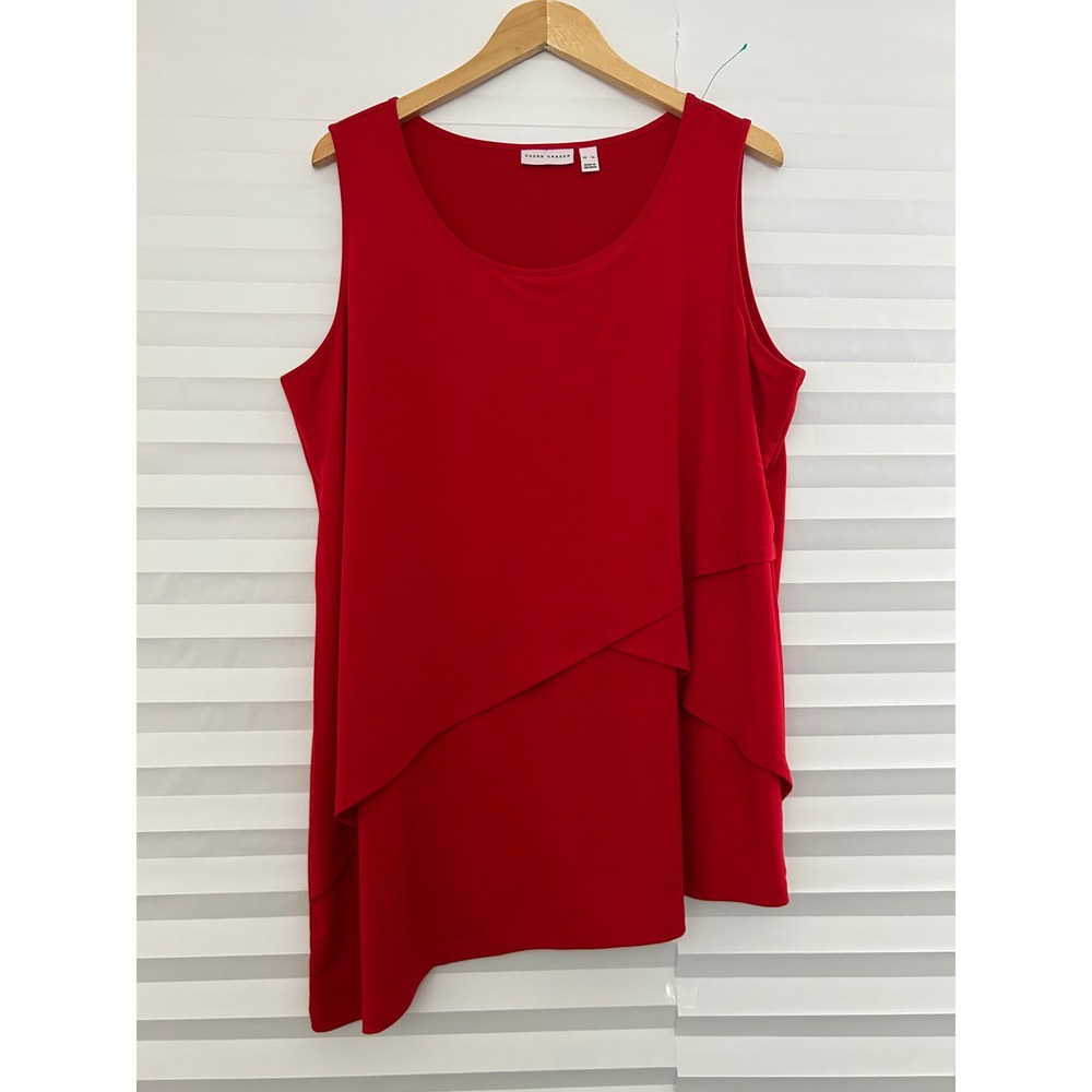Susan Graver Red Liquid Knit‎ Asymmetrical Layered Sleeveless Tank Top XL